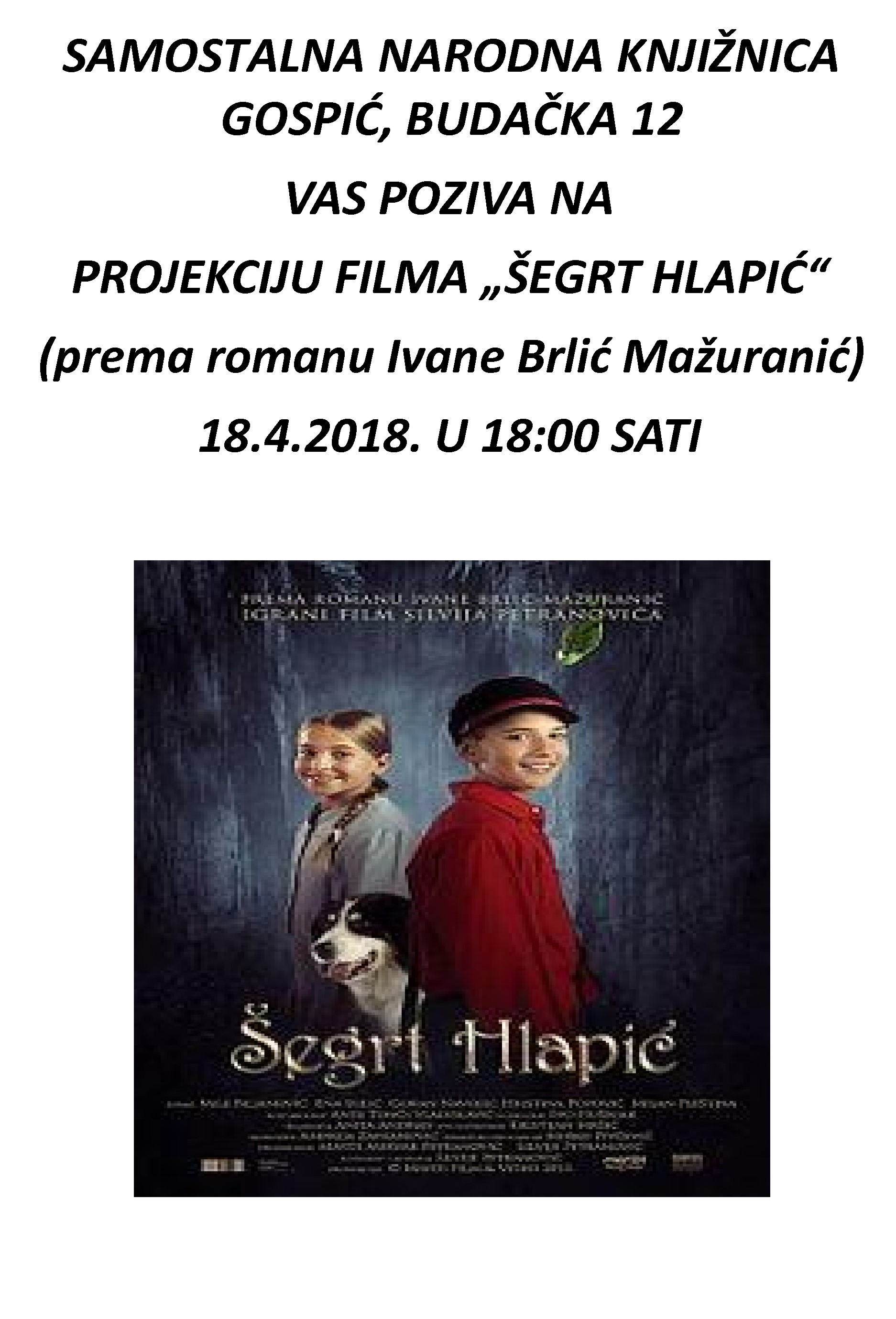 Proekcija Filma Šegrt Hlapić
