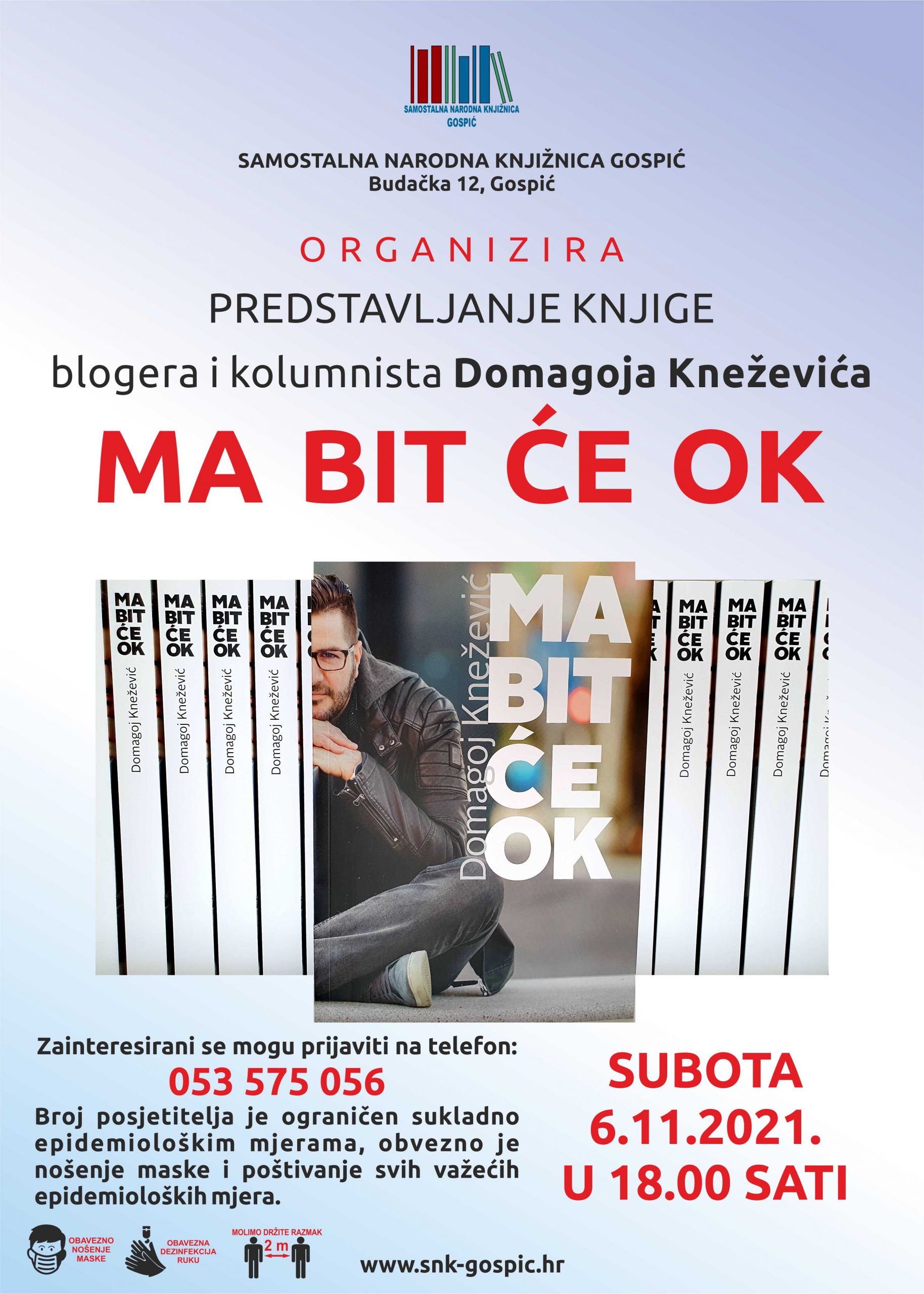 „MA BIT ĆE OK“ – Samostalna narodna knjižnica Gospić organizira gostovanje blogera i kolumnista Domagoja Kneževića u utorak 06.11.2021.