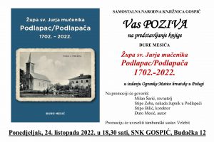 Predstavljanje Knjige – Župa sv. Jurja mučenika Podlopac – Podlopača 1702 – 2022