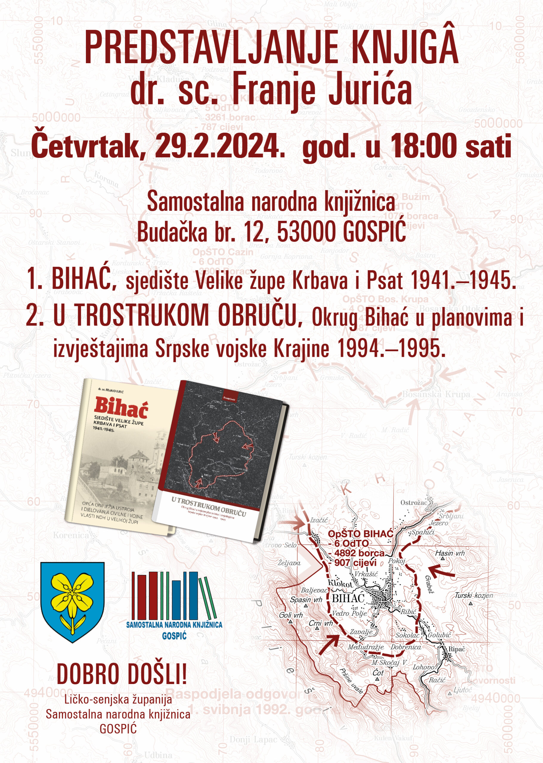 Plakat - 320 x 450 mm - Predstavljanje knjiga dr Franjo Jurić - Gospić