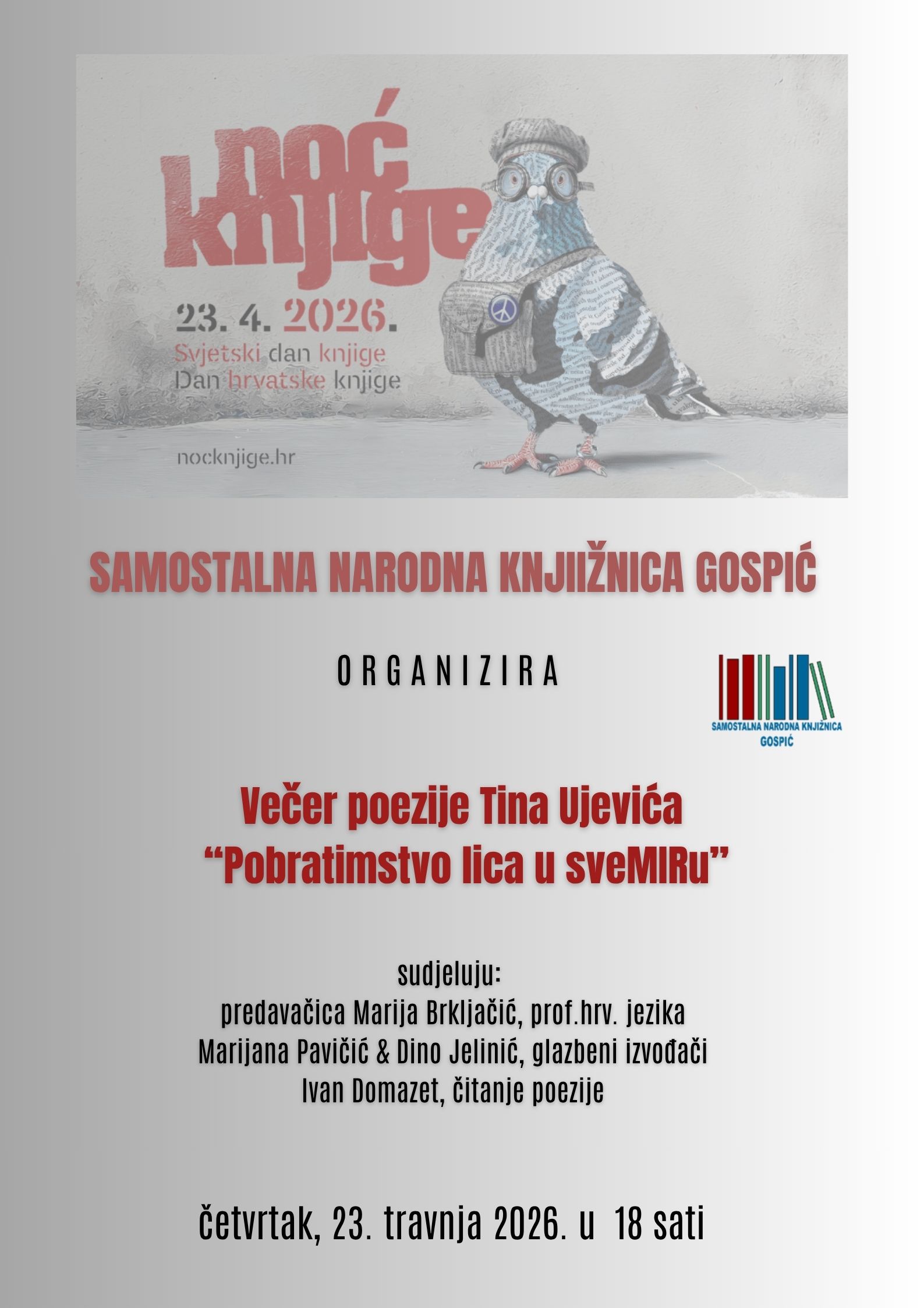 Pročitajte više o članku Noć knjige 2026. – Večer poezije Tina Ujevića